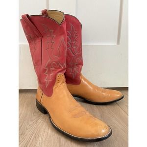 Vintage Rios of Mercedes Mens Size 13A Red Tan Leather Western Cowboy Boots